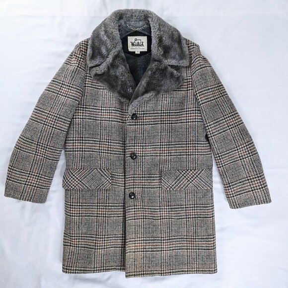 Woolrich Other - VTG Woolrich Gray Black Red Plaid Houndstooth Wool Fur Lined Long Coat 60s 70s